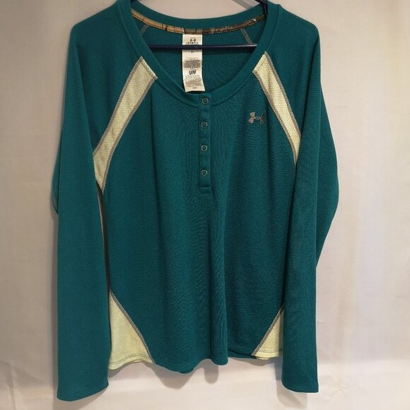 Under Armour Ladies Size Large Green w/ Off White Cold Gear Long Sleeve T-Shirt - Picture 1 of 5